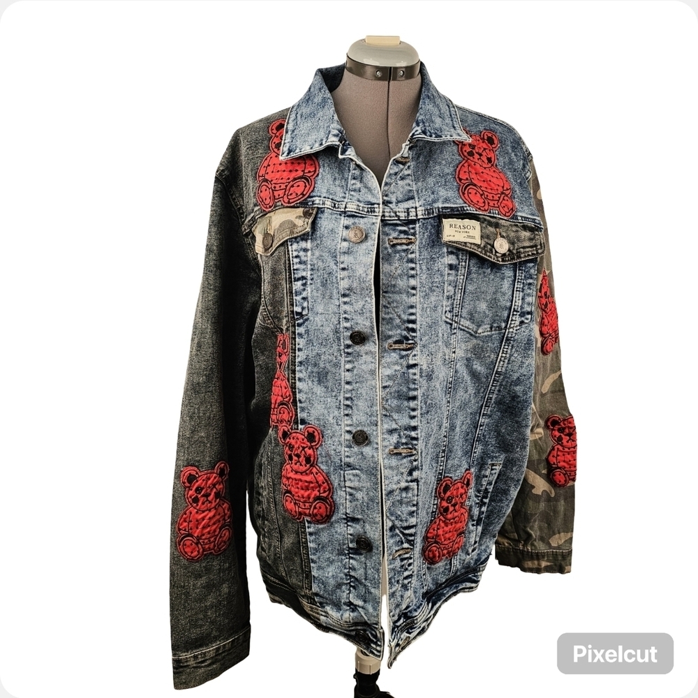 Reason Denim Jacket with Red Bear Accents